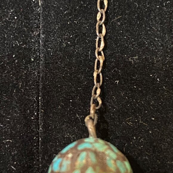 Vintage Turquoise Mosaic Beaded Necklace With Silver Tone Chain - Picture 4 of 6